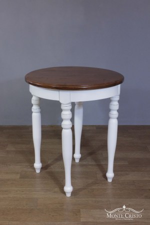 Mesa lateral pé francês base branco provençal e tampo natural